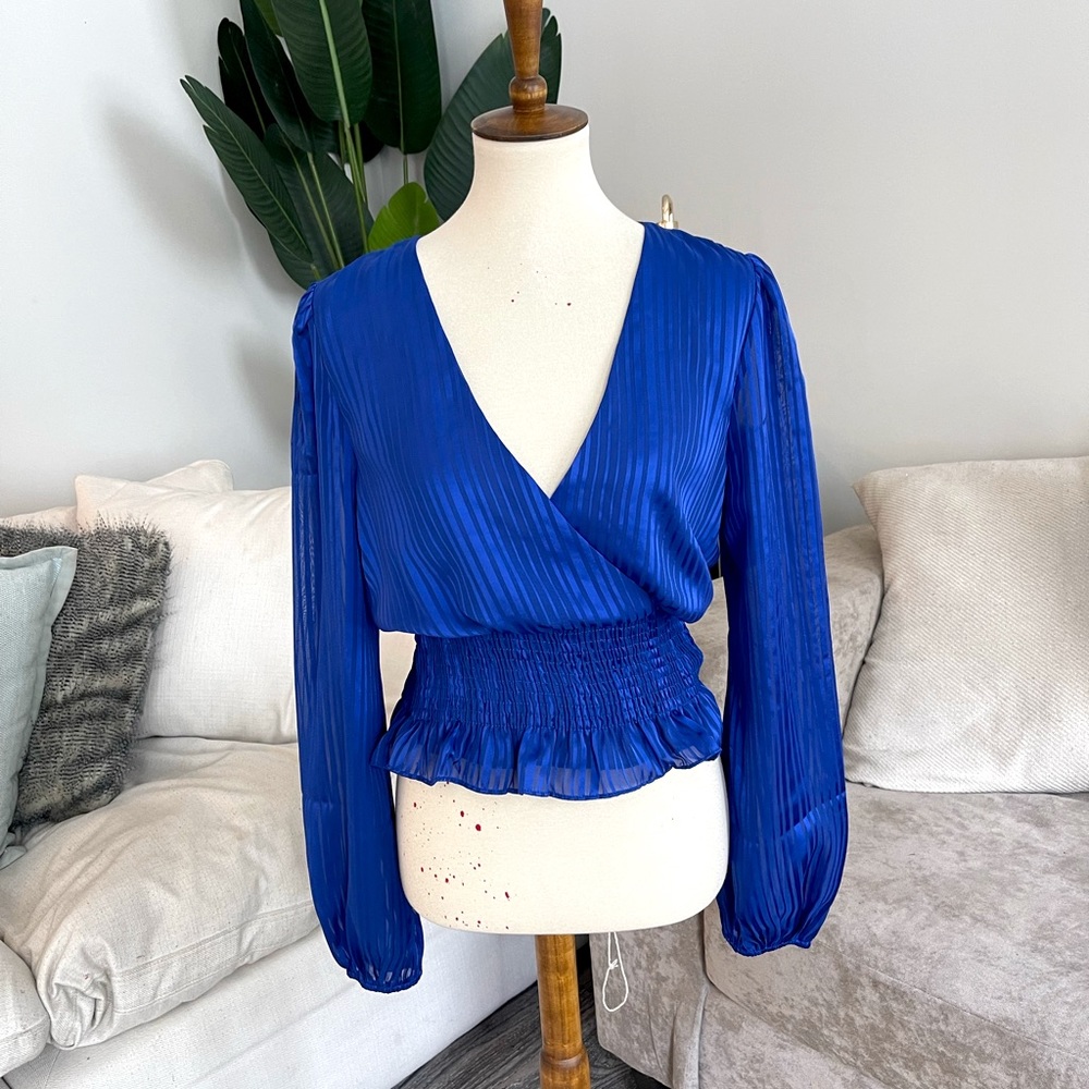 Royal blue sheer striped top